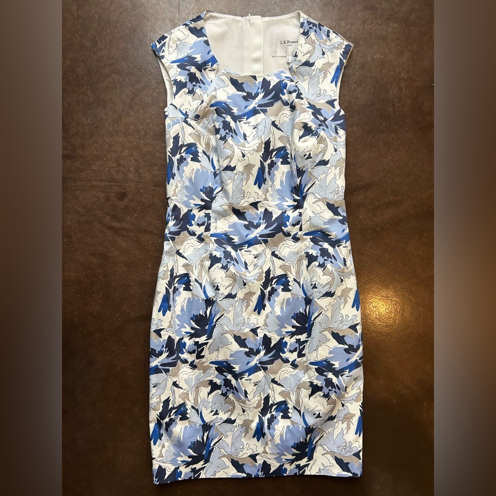 LK Bennett - Dena dress- Blue and White Floral cotton blend Midi Dress- size 4